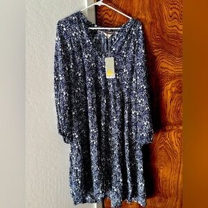 Boden Blue/White Floral Notch Dress Size 14 Regular